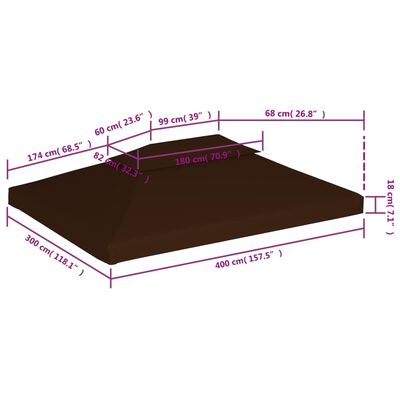 vidaXL 2-poziomowe zadaszenie do altany, 310 g/m², 4x3 m, brązowe