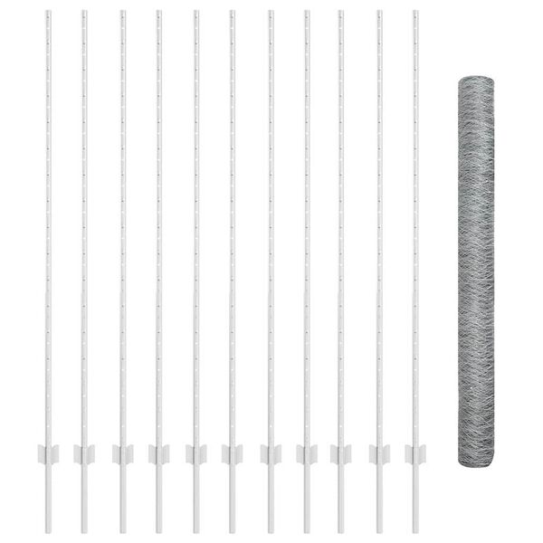 vidaXL Ogrodzenie z słupkiem Srebrny 1,6 x 25 m Stal