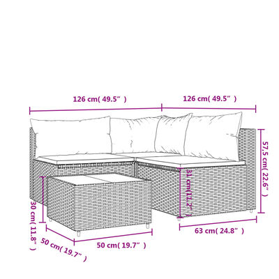 vidaXL 4-cz zestaw wypoczynkowy do ogrodu, poduszki, brązowy rattan PE