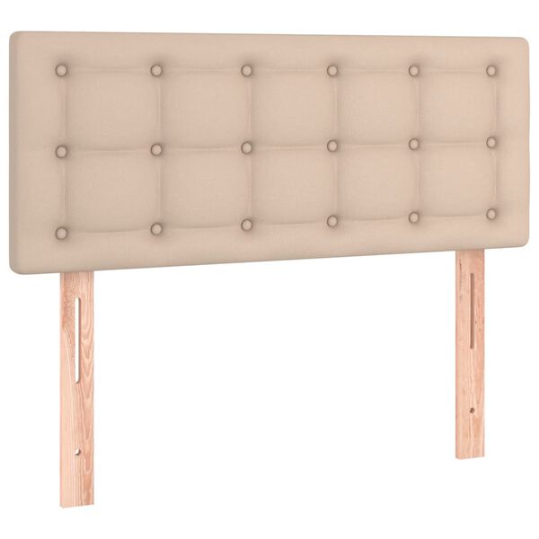 vidaXL Zagłówek do łóżka z LED, cappuccino, 90x5x78/88 cm, ekoskóra