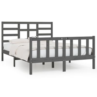 vidaXL Rama łóżka, szara, lite drewno sosnowe, 160 x 200 cm