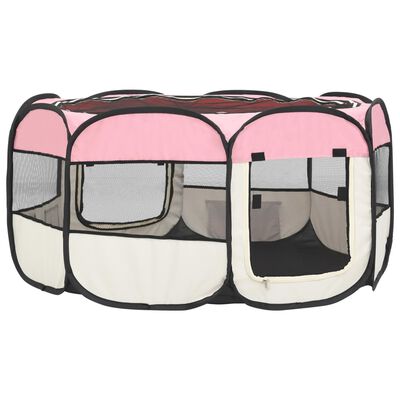 vidaXL Składany kojec dla psa, z torbą, różowy, 145x145x61 cm