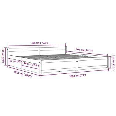vidaXL Rama łóżka z szufladami, szara, 180x200 cm