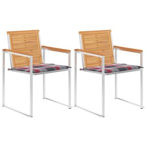 vidaXL Krzesła ogrodowe z poduszkami, 2 szt., drewno tekowe i stal