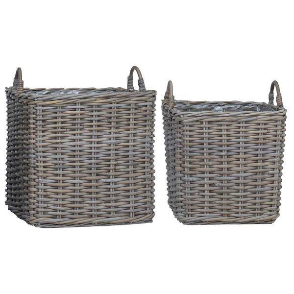 vidaXL Kosz na rośliny z przechowywaniem 2 pcs Szary Rattan Lacak