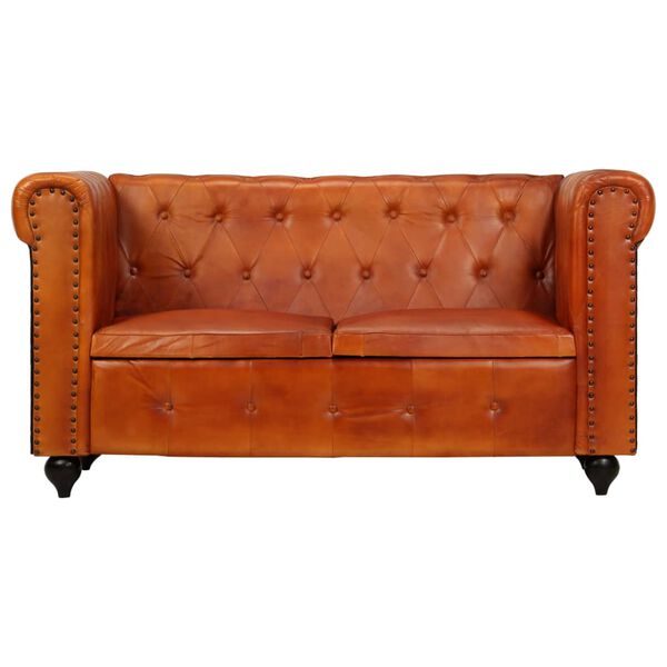 vidaXL 2-osobowa sofa Chesterfield, jasnobrązowa, sk&oacute;ra naturalna