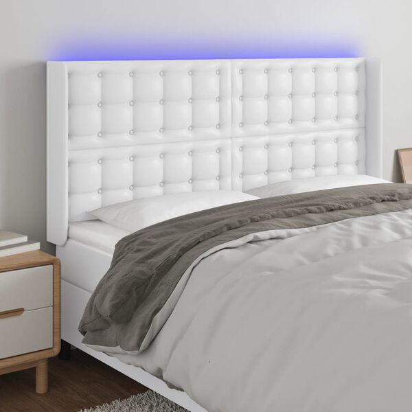 vidaXL Zagł&oacute;wek do ł&oacute;żka z LED, biały, 203x16x118/128cm sztuczna sk&oacute;ra