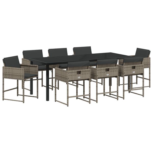 vidaXL Zestaw do jadalni w ogrodzie z poduszką 9 pcs Szary polirattan
