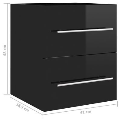 vidaXL Szafka pod umywalkę, czarna, wysoki połysk, 41x38,5x48 cm