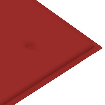 vidaXL Ławka ogrodowa z czerwoną poduszką, 112 cm, lite drewno tekowe