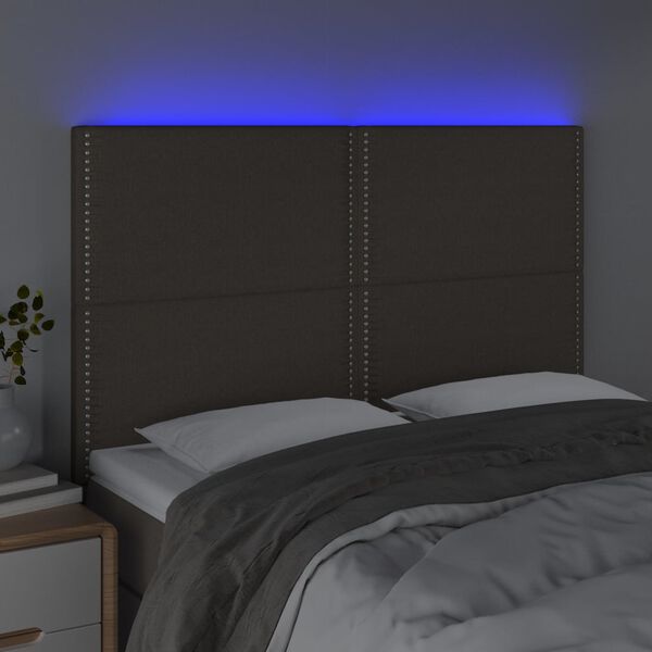 vidaXL Zagł&oacute;wek do ł&oacute;żka z LED, taupe, 144x5x118/128 cm, tkanina