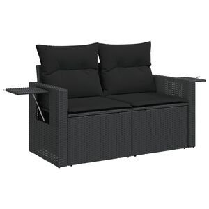 vidaXL Sofa ogrodowa z poduszkami, 2-osobowa, czarna, polirattan