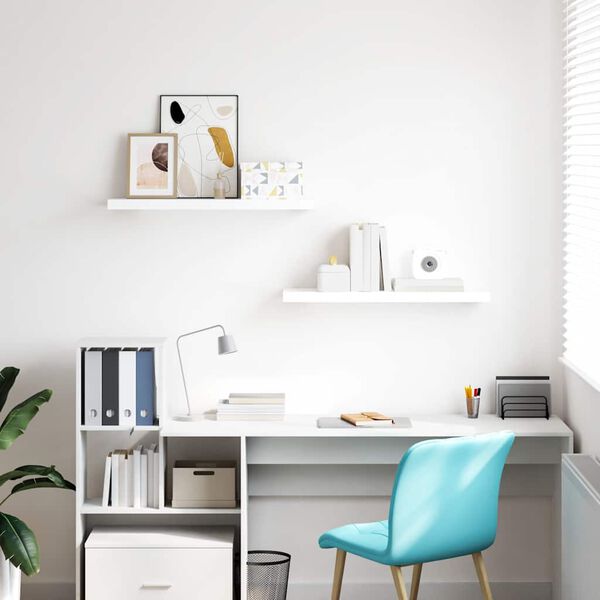 vidaXL Półki ścienne, 2 szt, wysoki połysk, białe, 80x23,5x3,8 cm, MDF