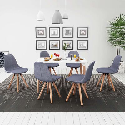 vidaXL Zestaw mebli do jadalni 7 elementów biały stół i pokryte materiałem jasno szare krzesła