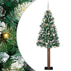 vidaXL Szczupła Choinka Zielony 180 cm PVC i lite drewno sosnowe