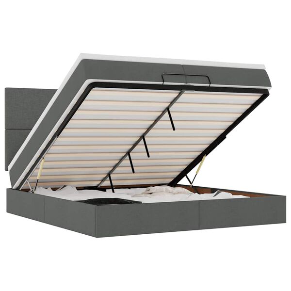 vidaXL Rama ł&oacute;żka otomana z materacami, szara, 200x200 cm, tkanina