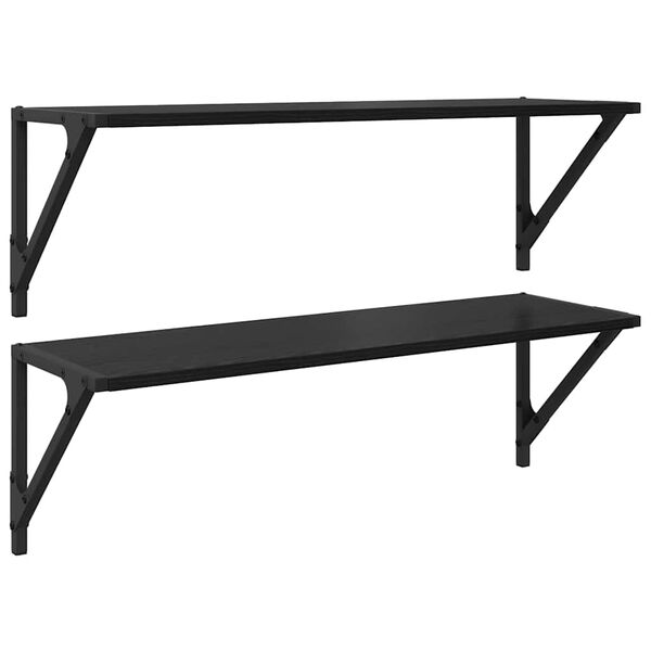 vidaXL P&oacute;łki ścienne z p&oacute;łką 2 pcs Czarny Dąb 80 x 25 x 25,5 cm