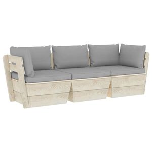 vidaXL Ogrodowa sofa 3-osobowa z palet, z poduszkami, drewno świerkowe