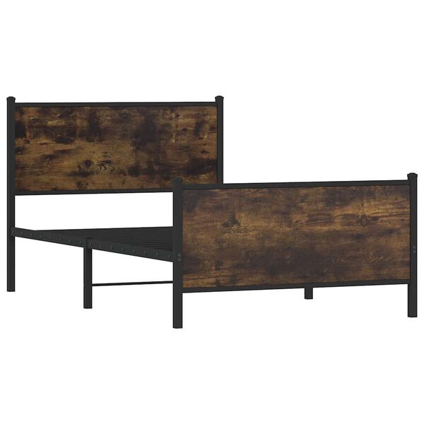 vidaXL Metalowa rama ł&oacute;żka, bez materaca, przydymiony dąb, 100x190 cm