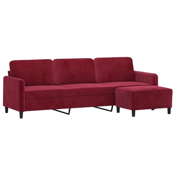 vidaXL 3-osobowa sofa z podn&oacute;żkiem winna czerwień 210 cm, aksamit