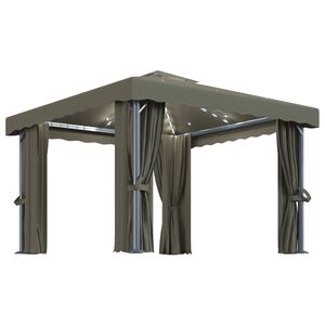 vidaXL Altana z zasłonami i lampkami LED, 3x3 m, taupe