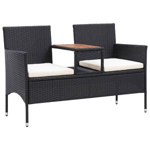 vidaXL Dwuosobowa ławka ogrodowa ze stolikiem 143 cm rattan PE, czarna