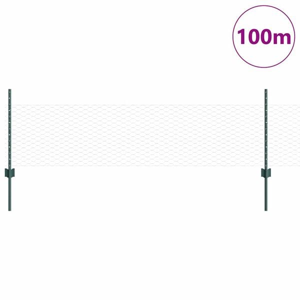 vidaXL Ogrodzenie z słupkiem Zielony 0,5 x 100 m Stal i PVC