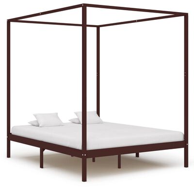 vidaXL Rama łóżka z baldachimem, ciemnobrązowa, lita sosna, 180x200 cm