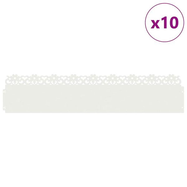 vidaXL Obrzeża trawnikowe 10 pcs Biały 103 x 0,05 x 22 cm Stal