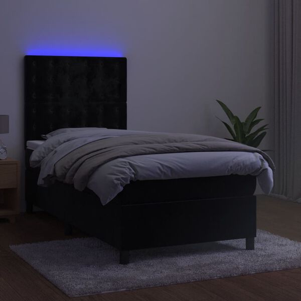 vidaXL Ł&oacute;żko kontynentalne z materacem i LED, czarny aksamit 90x200 cm