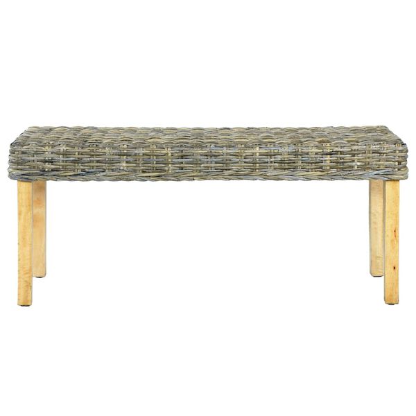 vidaXL Ławka, 110 cm, naturalny kolor, rattan kubu i lite drewno mahoniowe