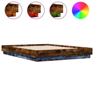 vidaXL Rama ł&oacute;żka z oświetleniem LED, przydymiony dąb, 160x200 cm