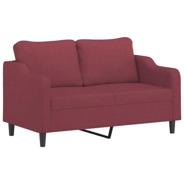 vidaXL 2-osobowa sofa z poduszkami, winna czerwień, 140 cm, tkanina