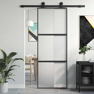 vidaXL Drzwi przesuwne, czarne, 76x205 cm, szkło hartowane, aluminium