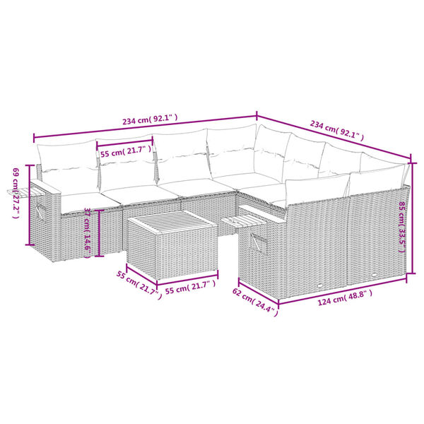 vidaXL 9-cz. zestaw wypoczynkowy do ogrodu, z poduszkami, czarny
