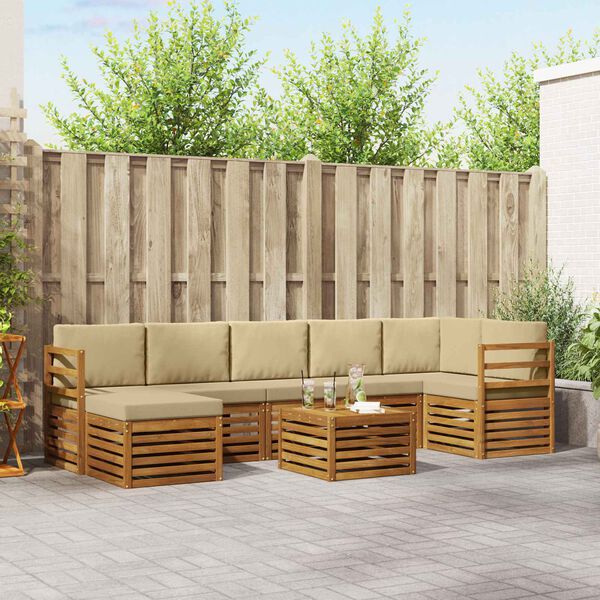 vidaXL Zestaw sofy narożnej z poduszką 8 pcs Naturalny i Beżowy