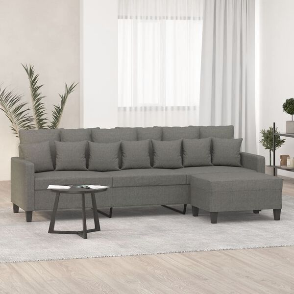 vidaXL 3-osobowa sofa z podn&oacute;żkiem, ciemnoszara, 210 cm, tkaniną