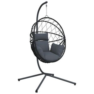 vidaXL Wiszące krzesło kokon ze stojakiem, antracytowe, rattan i stal