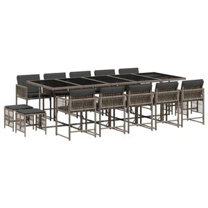 vidaXL 15-cz. zestaw mebli ogrodowych z poduszkami, szary, rattan PE