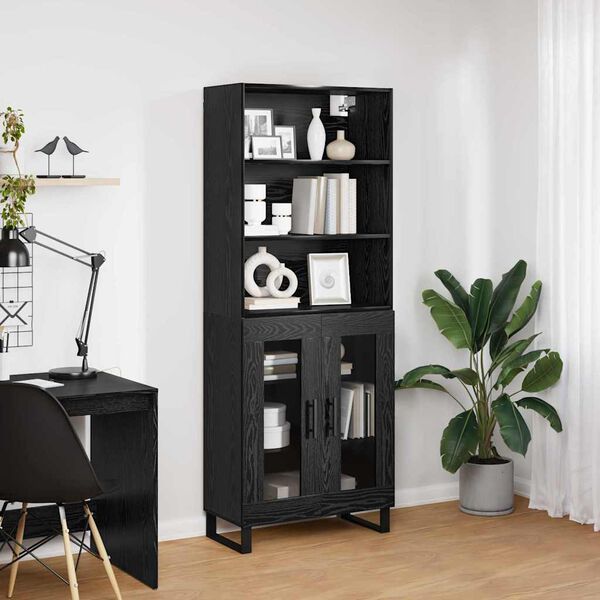 vidaXL Highboard Czarny Dąb 69,5 x 34 x 180 cm Materiał drewnopochodny