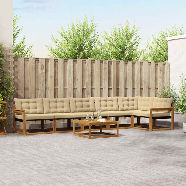 vidaXL Zestaw sof na zewnątrz z poduszką 7 pcs Naturalny i Beżowy