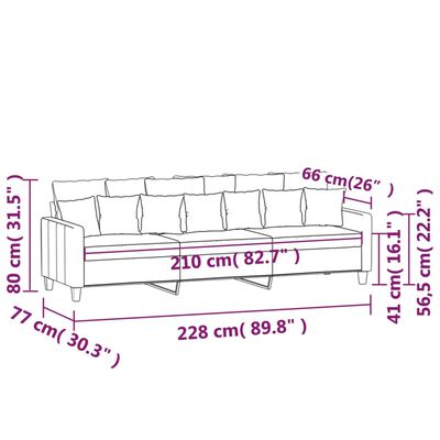 vidaXL Sofa 3-osobowa, ciemnoszara, 210 cm, tapicerowana tkaniną
