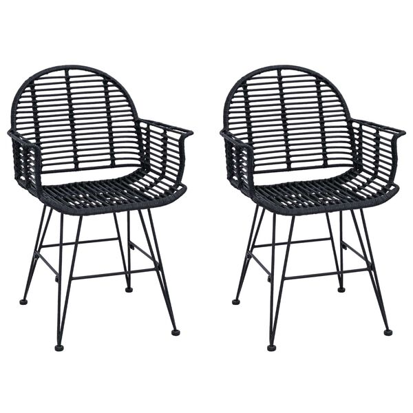 vidaXL Krzesło jadalniane 2 pcs Czarny 44 x 44 x 74 cm Rattan i żelazo