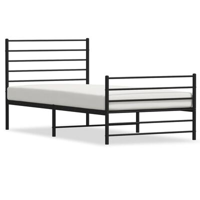 vidaXL Metalowa rama łóżka z wezgłowiem i zanóżkiem, czarna, 90x200 cm