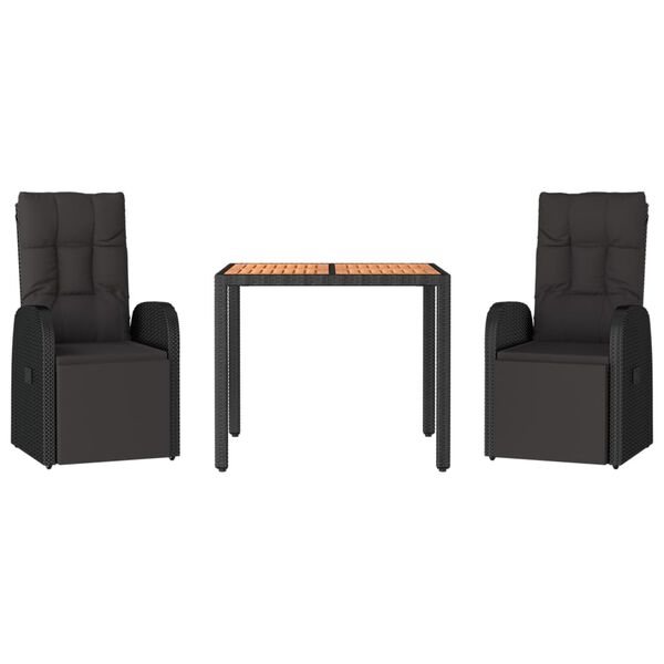 vidaXL 3-cz. zestaw mebli ogrodowych, czarny, polirattan i akacja