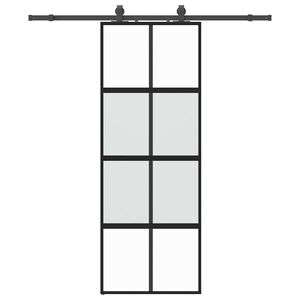 vidaXL Drzwi przesuwne z zestawem okuć czarne 76x205cm szkło hartowane