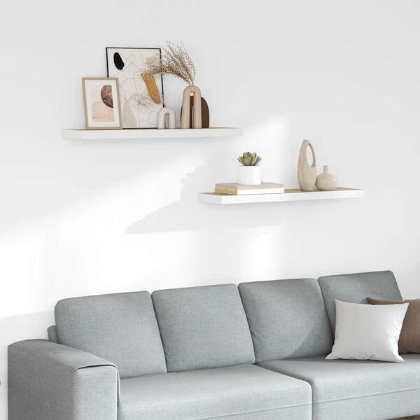 vidaXL P&oacute;łki ścienne, 2 szt., dębowo-białe, 90x23,5x3,8 cm, MDF