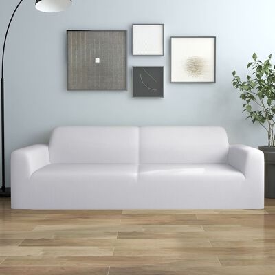 vidaXL Elastyczny pokrowiec na sofę 3-osobową, biały, dżersejowy
