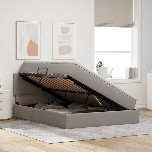 vidaXL Ł&oacute;żko z miejscem na przechowywanie i LED Ciemnoszary tkanina