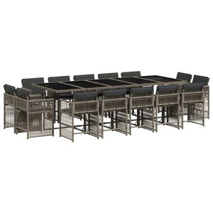 vidaXL 15-cz. zestaw mebli ogrodowych z poduszkami, szary, rattan PE